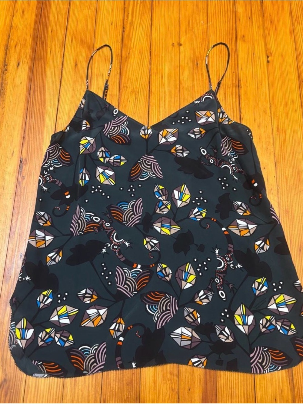 Floral Graphic Spaghetti Strap Cami in Dark Teal
